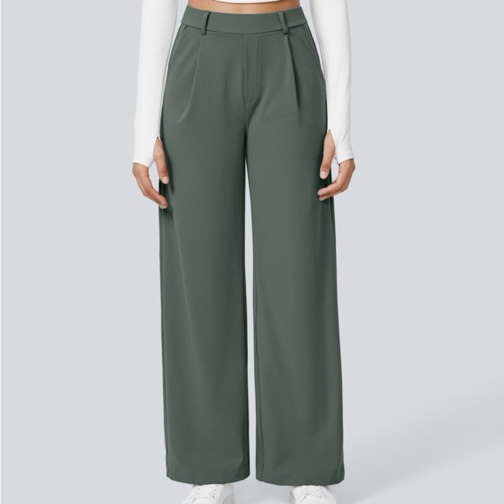 HALARA Wide Leg Pants in Olive Green